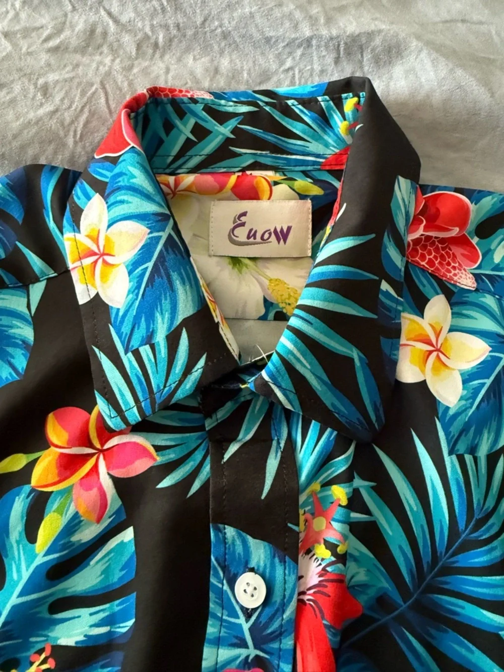 Men's Tropical Floral Button-Up Shirt & Shorts Set - Black with Bright Florals